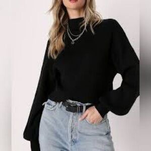 VICI black oversized crewneck sweater with cable knit sleeves Size Large